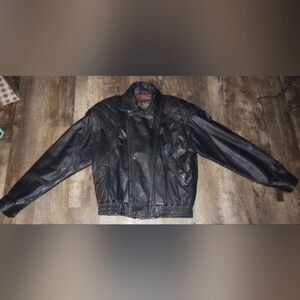 Fluid Internationale Black Leather Bomber Jacket, Size M